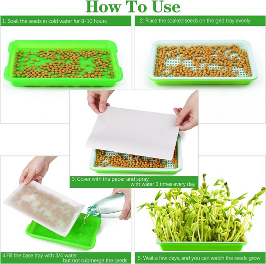 New 16 Sets Seed Sprouter Tray with Drain Holes Microgreens Growing Kit with Germinating Paper