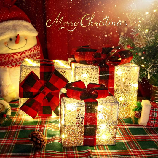 Xmas Lighted Gift Boxes Decorations,3 Set Light Up Boxes with 70 LED