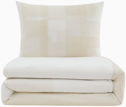 New Calvin Klein Home Naturals Pure Grid Printed 250 TC Percale Set of 3 Comforter Set, queen Size