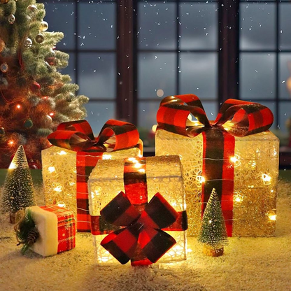 Xmas Lighted Gift Boxes Decorations,3 Set Light Up Boxes with 70 LED