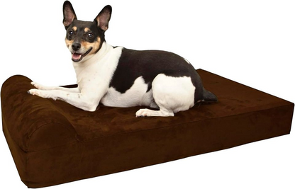 Barker Junior - 4" Pillow Top Orthopedic Dog Bed with Headrest for Small Dogs 20-30 Pounds