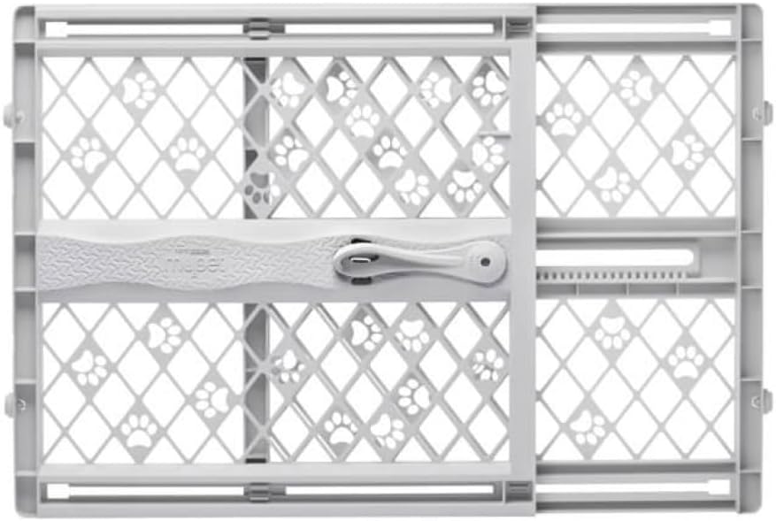 Portable Pet Gate: 26-40" Wide. Pressure Mount. No tools needed. Made in USA. Dog Gate 23" Tall, Expandable, Durable Dog Gates for Doorways, Light Gray