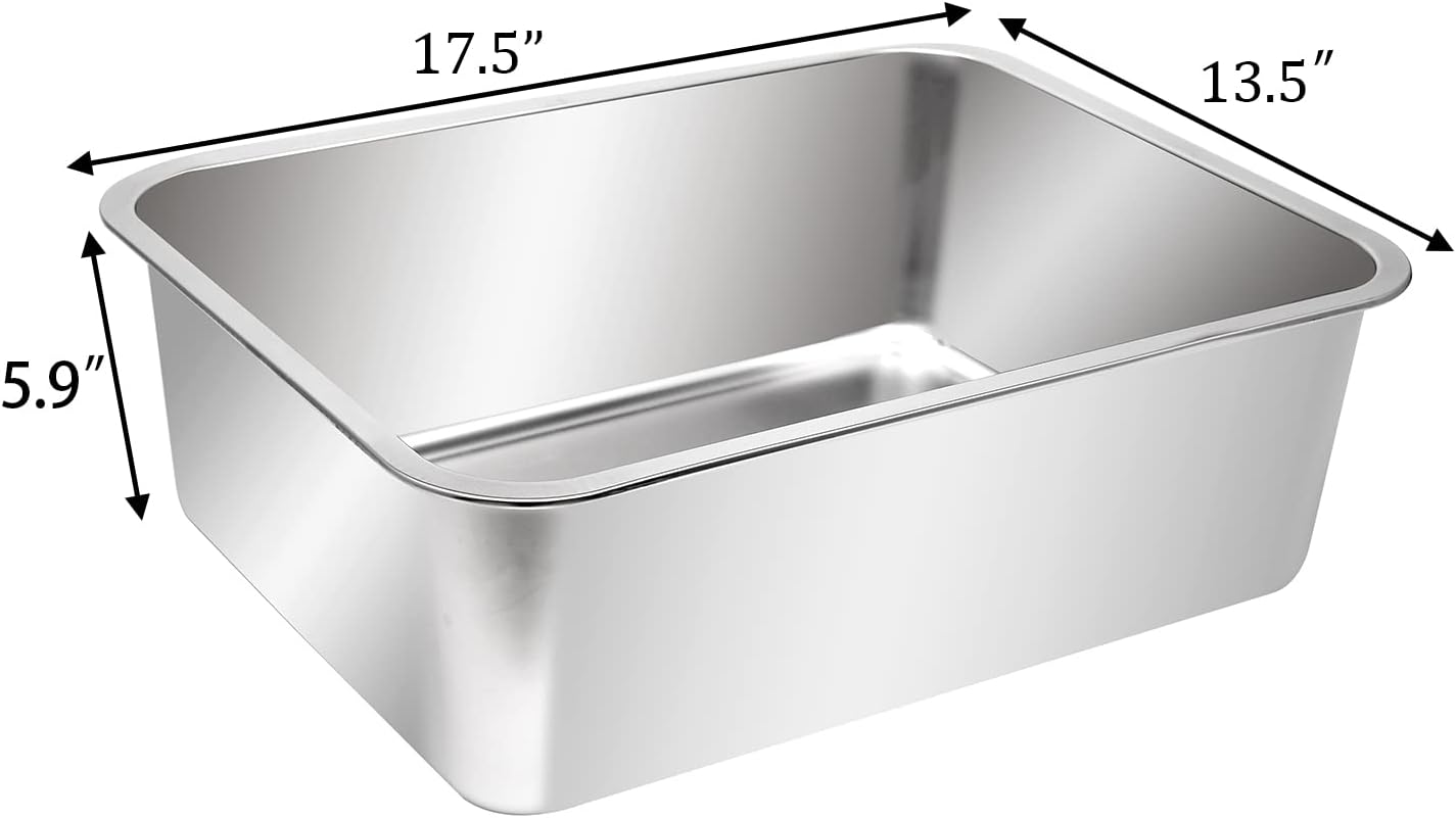 Kichwit Stainless Steel Litter Box for Cat, Non Stick Smooth Surface (17.5" L x 13.5" W x 6" H)