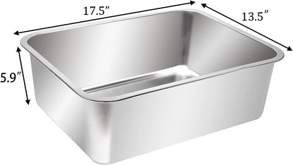 Kichwit Stainless Steel Litter Box for Cat, Non Stick Smooth Surface (17.5" L x 13.5" W x 6" H)