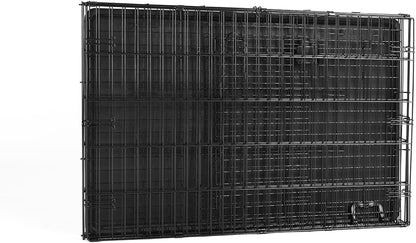 Durable, Foldable Metal Wire Dog Crate with Tray, Single Door, 42 x 28 x 30 Inches, Black