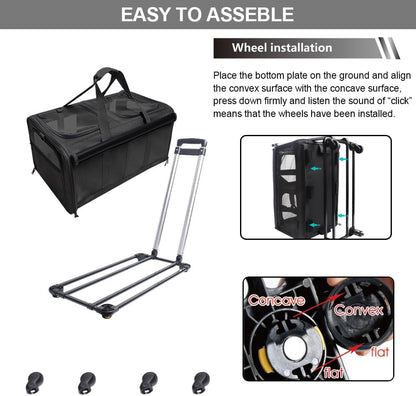 Double-Compartment Pet Rolling Carrier with Wheels for 2 Pets,Cat Rolling Carrier for 2 Cats,Super Ventilated Design,Ideal for Traveling/Hiking/Camping