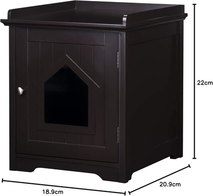 PAWLAND Cat Litter Box Enclosure, Cat House Side Table,Night Stand Pet House, Indoor Cat House, Espresso