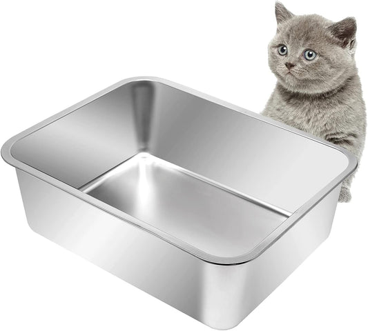 Kichwit Stainless Steel Litter Box for Cat, Non Stick Smooth Surface (17.5" L x 13.5" W x 6" H)