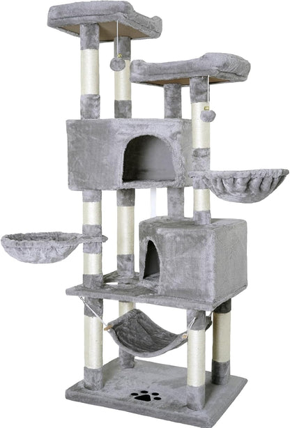 Sturdy Indoor Multi-Level Large Cat Tree, 67in Cat Tower for Indoor Cats, Contains 10 Sisal Scratching Posts 3 Hammocks 2 Apartments 2 Platforms and Cat
