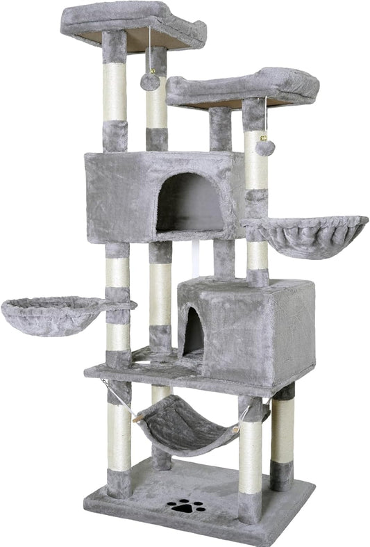 Sturdy Indoor Multi-Level Large Cat Tree, 67in Cat Tower for Indoor Cats, Contains 10 Sisal Scratching Posts 3 Hammocks 2 Apartments 2 Platforms and Cat