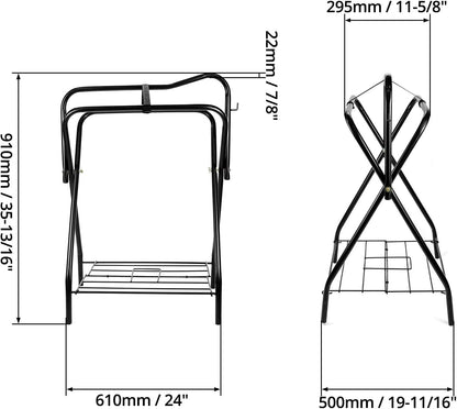 Freestanding Portable Saddle Rack, Powder Coated Frame Standing Holder, Saddle Strong Tubular Steel 24" L x 19" W x 35" H