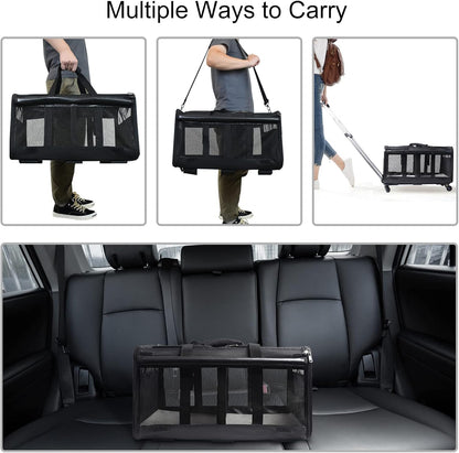 Double-Compartment Pet Rolling Carrier with Wheels for 2 Pets,Cat Rolling Carrier for 2 Cats,Super Ventilated Design,Ideal for Traveling/Hiking/Camping