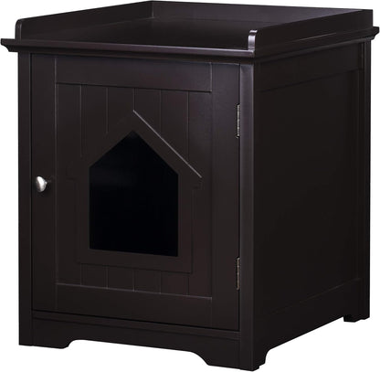 PAWLAND Cat Litter Box Enclosure, Cat House Side Table,Night Stand Pet House, Indoor Cat House, Espresso