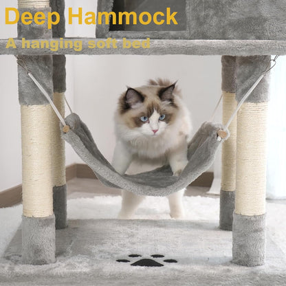 Sturdy Indoor Multi-Level Large Cat Tree, 67in Cat Tower for Indoor Cats, Contains 10 Sisal Scratching Posts 3 Hammocks 2 Apartments 2 Platforms and Cat