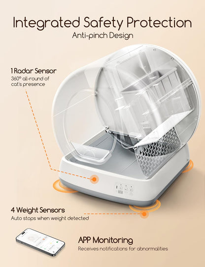 Self-Cleaning Cat Litter Box, Integrated Safety Protection, Multi Cats