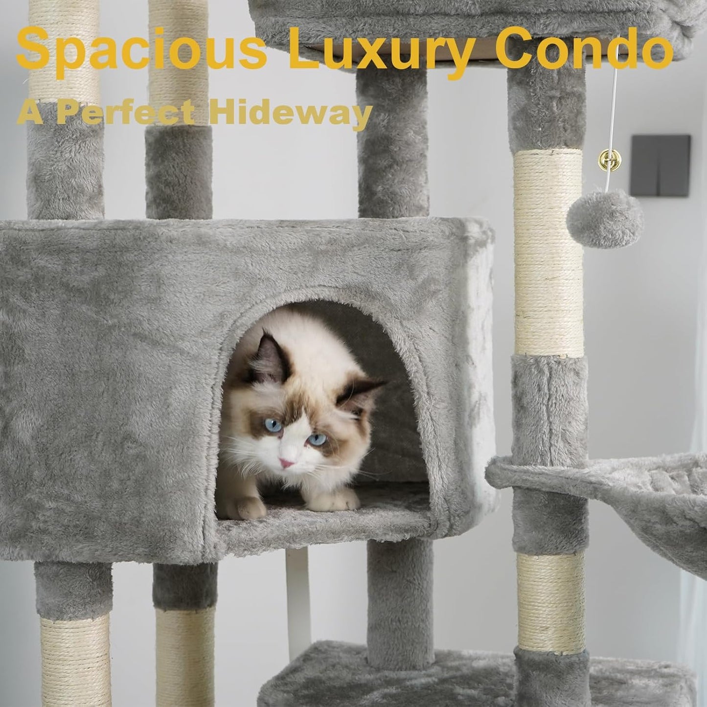 Sturdy Indoor Multi-Level Large Cat Tree, 67in Cat Tower for Indoor Cats, Contains 10 Sisal Scratching Posts 3 Hammocks 2 Apartments 2 Platforms and Cat