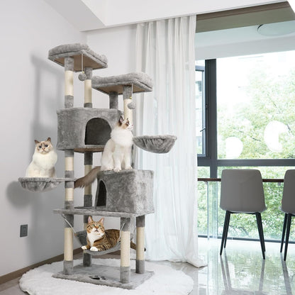 Sturdy Indoor Multi-Level Large Cat Tree, 67in Cat Tower for Indoor Cats, Contains 10 Sisal Scratching Posts 3 Hammocks 2 Apartments 2 Platforms and Cat