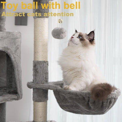 Sturdy Indoor Multi-Level Large Cat Tree, 67in Cat Tower for Indoor Cats, Contains 10 Sisal Scratching Posts 3 Hammocks 2 Apartments 2 Platforms and Cat
