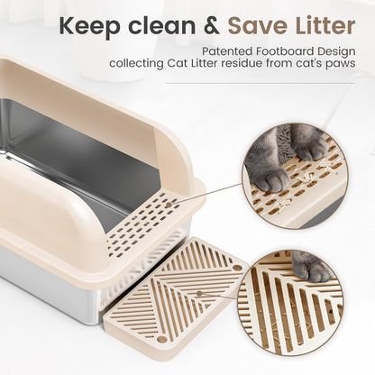 Extra-Large Stainless Steel Cat Litter Box with High Walls &amp; Lid – Ideal for Big &amp; Multiple Cats