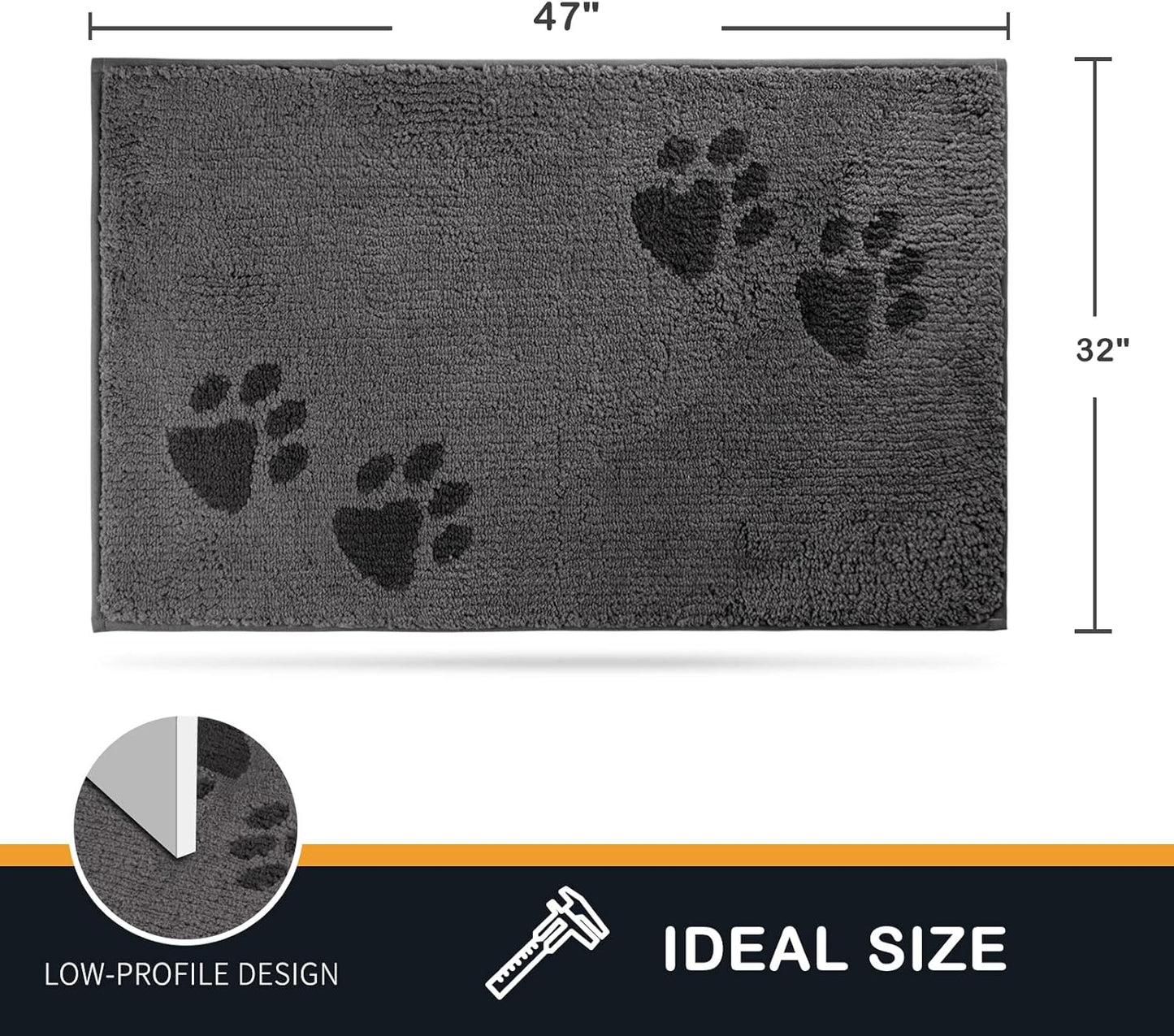 Play Video Click to see more videos      2+  6 VIDEOS PURRUGS Dirt Trapper Door Mat 32" x 47", Non-Skid/Slip Machine Washable Microfiber Entrance Rug, Shoes Scraper, Dog Door Mat, Super Absorbent Floor Mat for Muddy Wet Shoes and Paws, Grey