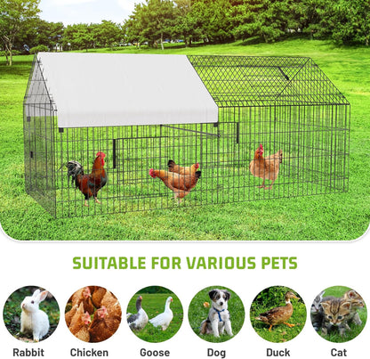 Metal Chicken Coop 86"×40"×40" Chicken Run with Waterproof Cover Portable Poultry Cage Walk in Hen House Outdoor Backyard Farm Animal Enclosure Crate Pet Playpen Exercise Pen for Rabbit Duck